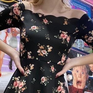 Black Off the Shoulder Dress with Flowers 💐